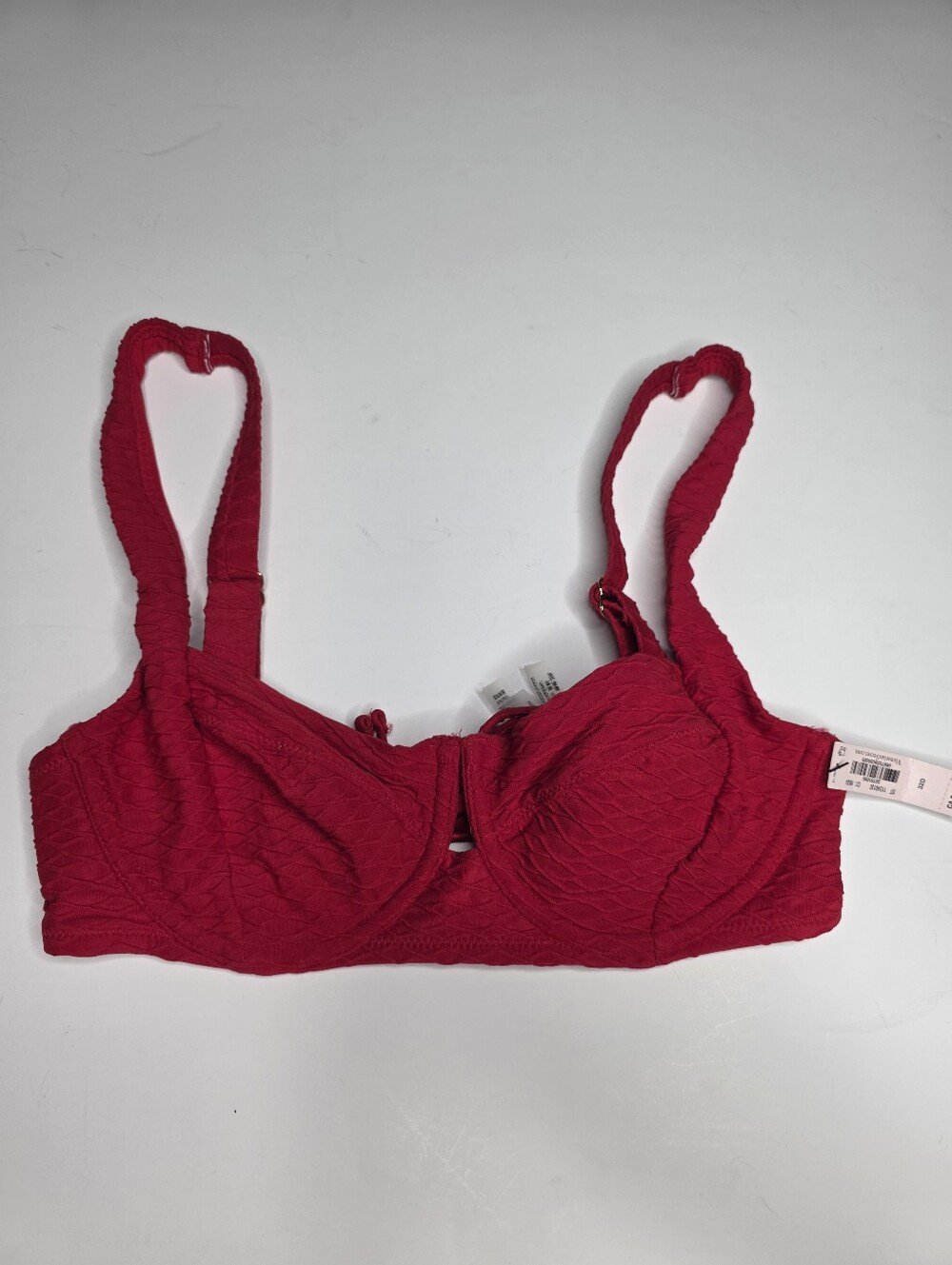 NEW Victoria's Secret Red Textured Underwire Bikini Top Demi Style 32D